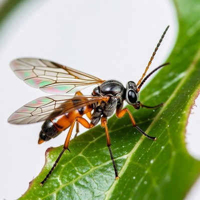 Orange Ichneumon Wasp on Leaf