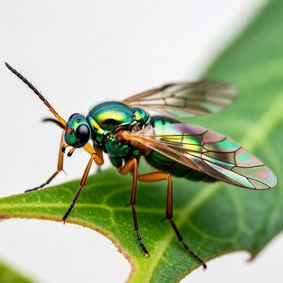 Green Metallic Fly on Leaf