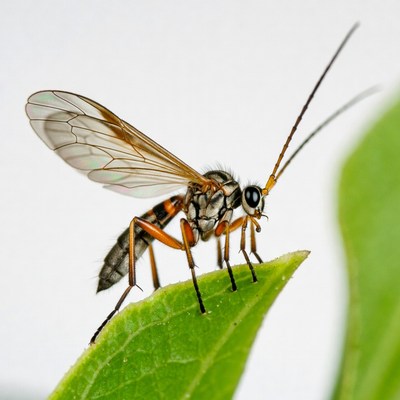 Orange Crane Fly on Green Leaf