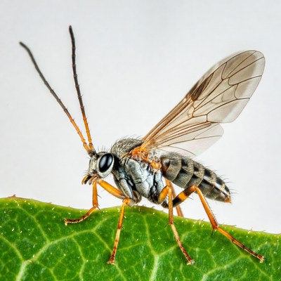 Ichneumon Wasp on Green Leaf