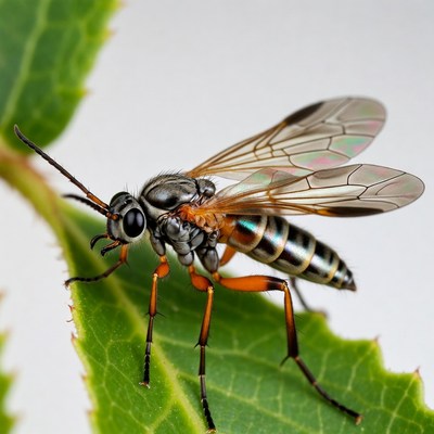 Ichneumon Wasp on Green Leaf