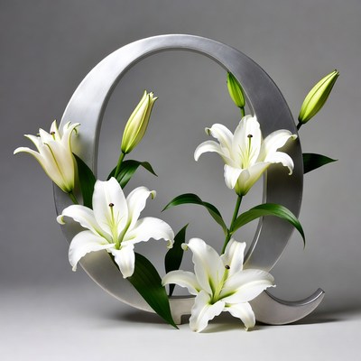 White Lilies in Silver Q Letter