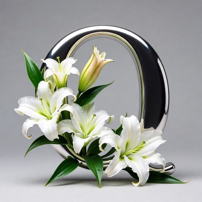 White Lilies in Shiny Silver Letter O
