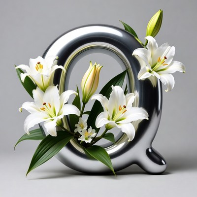 Lilies Arranged in Silver Q Letter