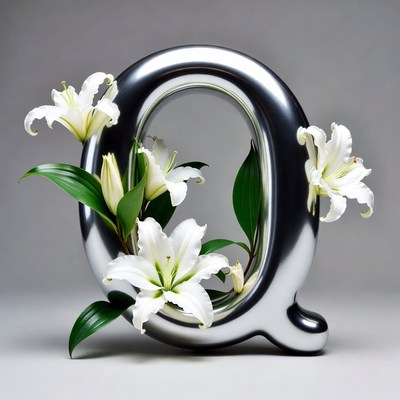 Lilies Arranged Around Silver Q Letter