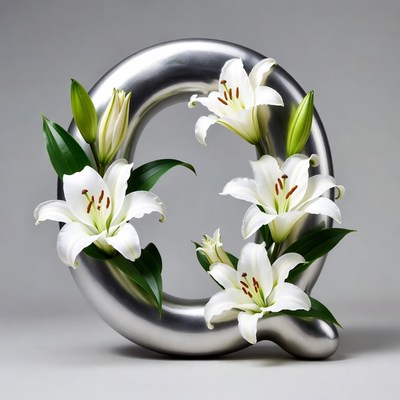 White Lilies in Silver Q Ring