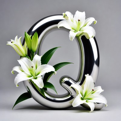 Lilies Arranged in Metallic Q Letter