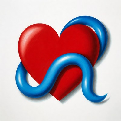 Red Heart Wrapped in Blue Ribbon