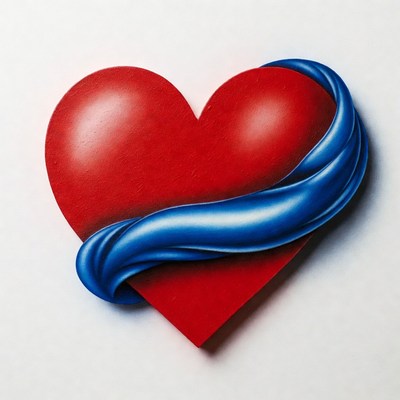 Red Heart with Blue Ribbon