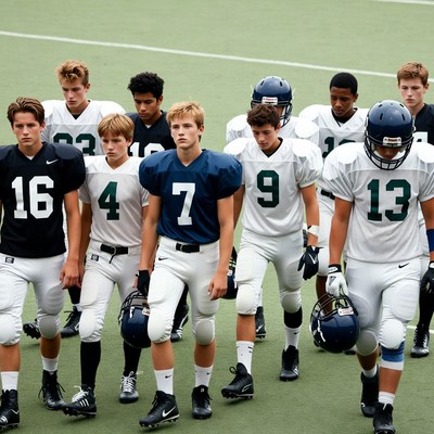 Group of young football players on field