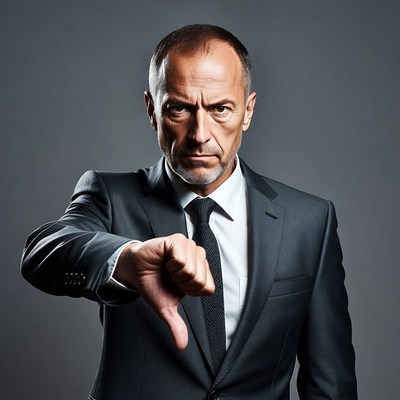 Man pointing thumbs down