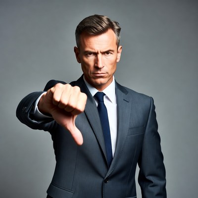 Man in suit giving thumbs down