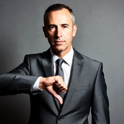 Man in suit giving thumbs down