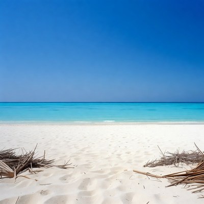Tropical Beach with Palm Fronds