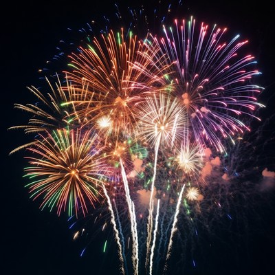 Colorful Fireworks Exploding in Night Sky