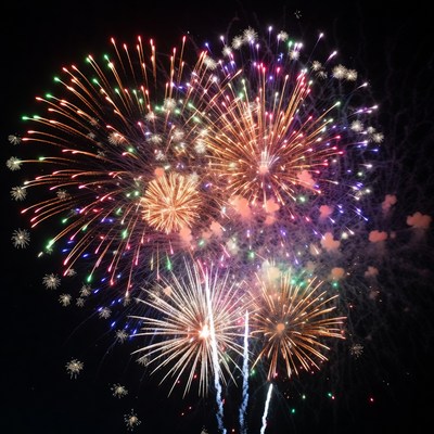 Colorful Fireworks Exploding in Night Sky
