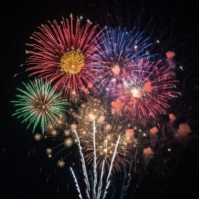 Colorful Fireworks Exploding in Night Sky