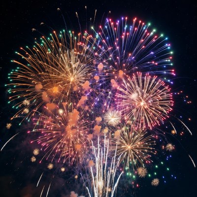 Colorful Fireworks Exploding in Night Sky