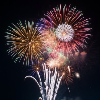Colorful Fireworks Exploding in Night Sky