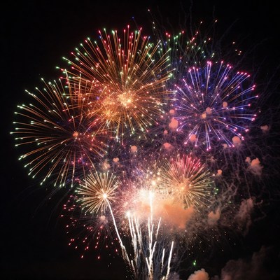 Colorful Fireworks Exploding in Night Sky