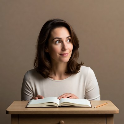 Woman thoughtfully reading open book