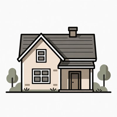 Cartoon House with Porch and Trees