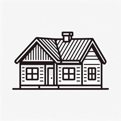 Line drawing of wooden house