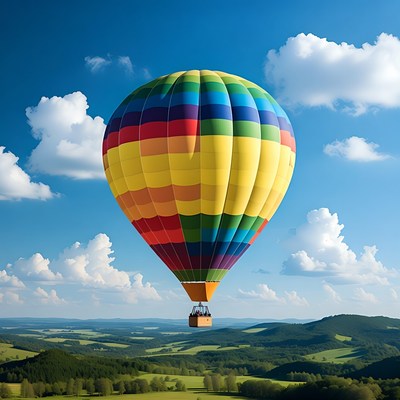 Colorful Hot Air Balloon Over Mountains
