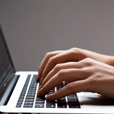 Hands typing on laptop keyboard