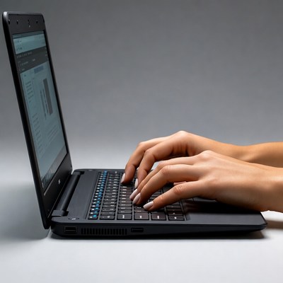 Woman typing on laptop