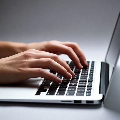 Hands typing on laptop keyboard