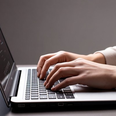 Woman typing on laptop keyboard