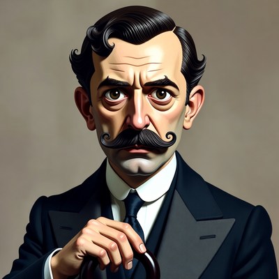 Cartoon man with mustache and cane