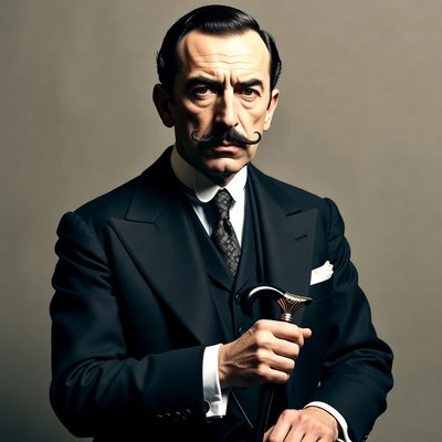 Elegant man with mustache holding cane