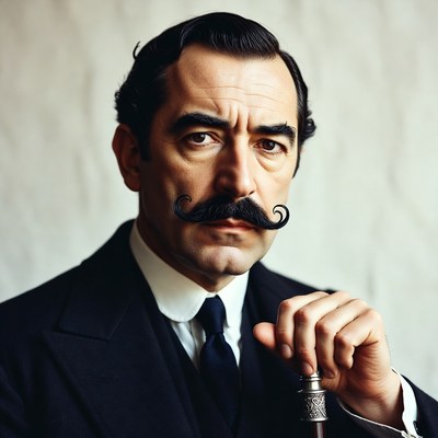 Man with mustache holding cane