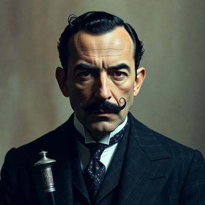 Man with mustache holding cane