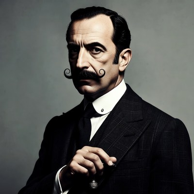 Man with curled mustache holding cigarette