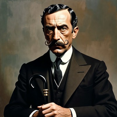 Gentleman with mustache holding cane