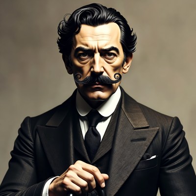 Man with Curly Mustache in Suit