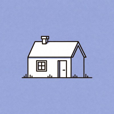 Simple house illustration on blue background