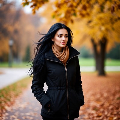Woman walking in autumn park