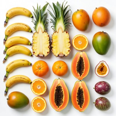 Tropical Fruits on White Background
