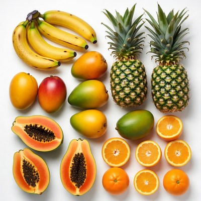 Fresh Tropical Fruits on White Background