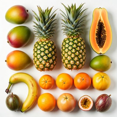 Tropical Fruits on White Background