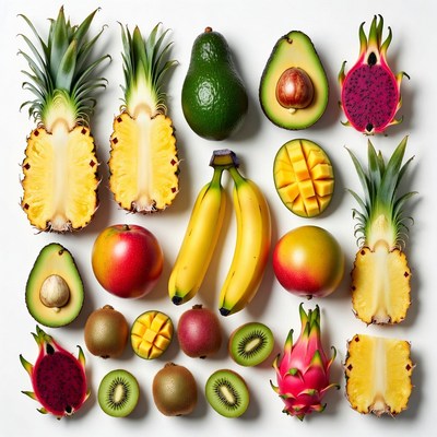 Fresh Tropical Fruits Flat Lay