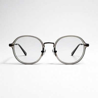 Gray Round Eyeglasses on White Background