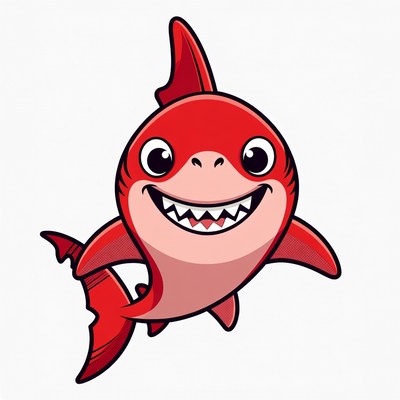 Cute red cartoon shark smiling