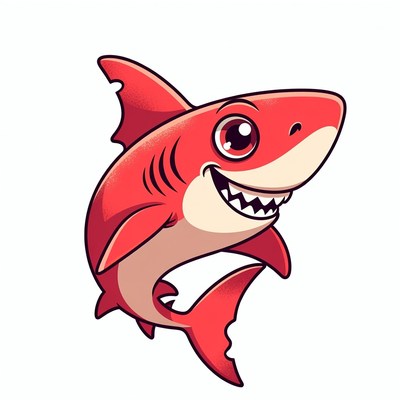 Cute red cartoon shark smiling