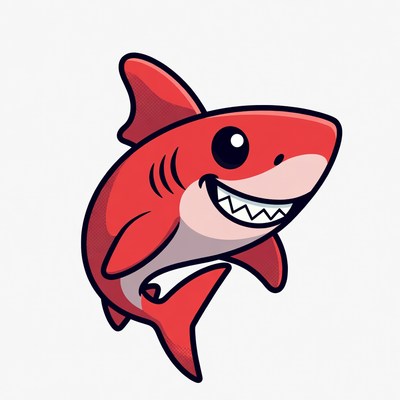 Cute red cartoon shark smiling