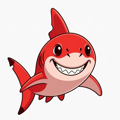 Cute red cartoon shark smiling